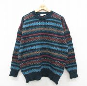 L★古着 長袖 セーター メンズ 90年代 90s フェアアイル ウール クルーネック スコットランド製 紺系他【spe】 26feb13