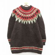 M★古着 長袖 ノルディック セーター メンズ ロパペイサ 手編み クルーネック ウール エクアドル製 こげ茶【spe】 26feb16