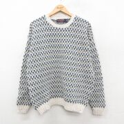 L★古着 長袖 セーター メンズ 90年代 90s コットン クルーネック USA製 生成り他【spe】 26feb19