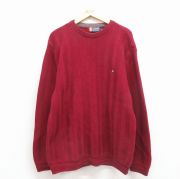 XL★古着 ラルフローレン チャップス 長袖 ブランド セーター メンズ 90年代 90s ワンポイントロゴ コットン クルーネック エンジ【spe】 26feb27