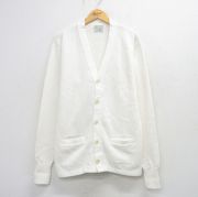 M★古着 長袖 レタード ニット カーディガン メンズ 90年代 90s 無地 アクリル USA製 白【spe】 26mar06