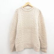 L★古着 DULUTH TRADING 長袖 ケーブル セーター メンズ シェットランドウール クルーネック 生成り【spe】 26mar09