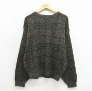 L★古着 ベーシックエディションズ 長袖 セーター メンズ 90年代 90s アクリル クルーネック 緑 霜降り他 チェック【spe】 26mar09