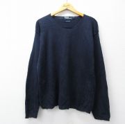 L★古着 ラルフローレン 長袖 ブランド セーター メンズ 90年代 90s 無地 リネン クルーネック 紺【spe】 26mar11