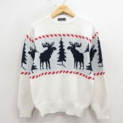 L★古着 長袖 セーター メンズ 70年代 70s シカ アクリル クルーネック USA製 白他【spe】 26mar23