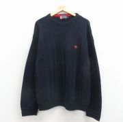 XL★古着 ラルフローレン チャップス 長袖 ブランド セーター メンズ 90年代 90s ワンポイントロゴ 手織り 大きいサイズ コットン クルーネック 紺【spe】 26mar23