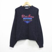 XL★古着 長袖 セーター メンズ 90年代 90s ブルーゾーン 刺繍 アクリル クルーネック 紫【spe】 26mar25