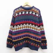L★古着 OLD GLORY 長袖 セーター メンズ 90年代 90s フェアアイル クルーネック USA製 紺他【spe】 26apr03