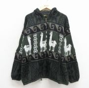 XL★古着 TEJIDOS RUMINAHUI 長袖 ニット カーディガン パーカー メンズ アルパカ 大きいサイズ 緑【spe】 26apr09