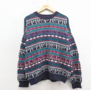 XL★古着 ラルフローレン チャップス 長袖 ブランド 3Dニット セーター メンズ 80年代 80s コットン USA製 青緑他【spe】 26apr11