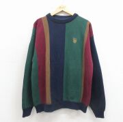 XL★古着 長袖 セーター メンズ 90年代 90s MSU マルチカラー コットン クルーネック 緑他【spe】 26apr15