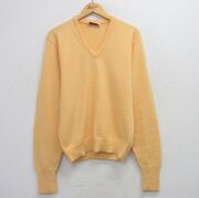 M★古着 LORD JEFF 長袖 セーター メンズ 80年代 80s 無地 アクリル Vネック USA製 黄【spe】 26apr25