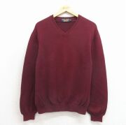 M★古着 ブルックスブラザーズ 長袖 ブランド セーター メンズ 90年代 90s 無地 コットン クルーネック USA製 エンジ【spe】 26apr27