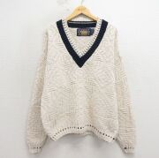 XL★古着 ラルフローレン チャップス 長袖 ブランド チルデン セーター メンズ 80年代 80s Vネック USA製 生成り 霜降り【spe】 26apr27