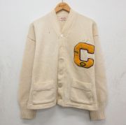 XL★古着 長袖 ビンテージ レタード ニット カーディガン メンズ 60年代 60s C ウール ベージュ【spe】 26may13