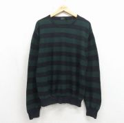 XL★古着 ラルフローレン 長袖 ブランド セーター メンズ カシミア クルーネック グリーン ボーダー【spe】 26may15