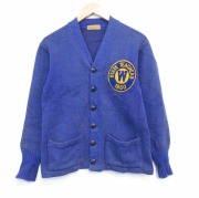 S★古着 長袖 ビンテージ レタード ニット カーディガン メンズ 50年代 50s 青【spe】 26jan24