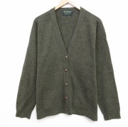 L★古着 長袖 ニット カーディガン メンズ 無地 ウール スコットランド製 濃緑【spe】 26feb12