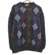 XL★古着 長袖 セーター メンズ 00年代 00s アーガイル ウール クルーネック スコットランド製 濃グレー【spe】 26feb16