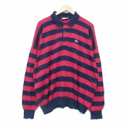 XL★古着 シュミーズラコステ 長袖 ブランド セーター メンズ 80年代 80s ワンポイントロゴ  大きいサイズ 襟付き フランス製 レッド ボーダー【spe】 26jun19