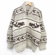 XL★古着 長袖 セーター メンズ クジラ ウール ショールカラー 薄グレー他【spe】 26feb25