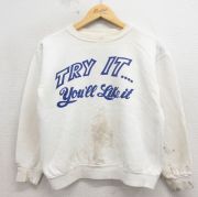 M★古着 長袖 ビンテージ スウェット メンズ 70年代 70s TRY 染込 クルーネック 白【spe】 26may11