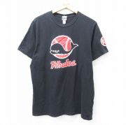 XL★古着 半袖 Tシャツ メンズ 太陽ホエールズ コットン クルーネック 黒 ブラック 【spe】 25aug22 中古