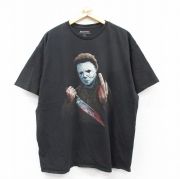 XL★古着 半袖 Tシャツ メンズ ホラー映画 ハロウィン 大きいサイズ コットン クルーネック 黒 ブラック 【spe】 25aug26 中古