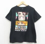 L★古着 半袖 Tシャツ メンズ アニメ 鬼滅の刃 コットン クルーネック 黒【spe】 26mar14