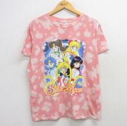 L★古着 半袖 Tシャツ メンズ アニメ セーラームーン クルーネック ピンク系 ブリーチ加工【spe】 26mar19