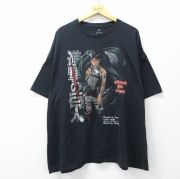 XL★古着 半袖 Tシャツ メンズ アニメ 進撃の巨人 リヴァイ兵長 大きいサイズ ロング丈 コットン クルーネック 黒【spe】 26mar19