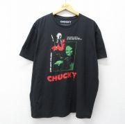 XL★古着 半袖 Tシャツ メンズ 映画 チャッキー 大きいサイズ コットン クルーネック 黒【spe】 26mar26