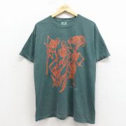 XL★古着 半袖 Tシャツ メンズ スケルトン コットン クルーネック 緑【spe】 26apr06