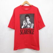 XL★古着 半袖 Tシャツ メンズ 映画 スカーフェイス 大きいサイズ コットンクルーネック レッド【spe】 26jun04