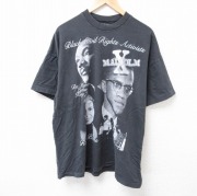 XL★古着 半袖 Tシャツ メンズ マルコムX キング牧師 ローザパークス 大きいサイズ コットン クルーネック 黒 ブラック 【spe】 25jul24 中古