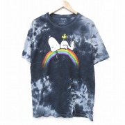 XL★古着 半袖 Tシャツ メンズ ピーナッツ スヌーピー SNOOPY コットン クルーネック 濃グレー他 ダイダイ 【spe】 25aug07 中古
