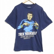 XL★古着 半袖 Tシャツ メンズ ドラマ スタートレック STAR TREK 大きいサイズ コットン クルーネック 紺 ネイビー 【spe】 25aug18 中古