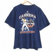 XL★古着 マジェスティック 半袖 Tシャツ メンズ MLBデトロイトタイガース ミゲルカブレラ 24 大きいサイズ コットン クルーネック 紺 ネイビー メジャーリーグ ベースボール 野球 【spe】 25aug18 中古