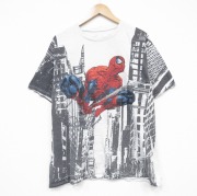 XL★古着 半袖 Tシャツ メンズ マーベル スパイダーマン 全面プリント コットン クルーネック 薄グレー 【spe】 25aug21 中古