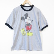 XL★古着 半袖 Tシャツ メンズ ディズニー DISNEY ミッキー MICKEY MOUSE クルーネック グレー 霜降り リンガー 【spe】 25aug20 中古