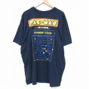 XL★古着 半袖 Tシャツ メンズ ゲーム パックマン 大きいサイズ クルーネック 濃紺 ネイビー 霜降り 【spe】 25aug21 中古