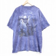 XL★古着 THE MOUNTAIN 半袖 Tシャツ メンズ フクロウ 大きいサイズ コットン クルーネック 紫他 パープル タイダイ 【spe】 25aug26 中古