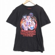 XL★古着 半袖 Tシャツ メンズ ドラマ ストレンジャーシングス コットン クルーネック 黒 ブラック 【spe】 25aug25 中古