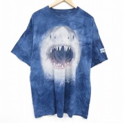 XL★古着 THE MOUNTAIN 半袖 Tシャツ メンズ サメ 大きいサイズ コットン クルーネック 紺他 ネイビー タイダイ 【spe】 25aug28 中古