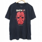 XL★古着 半袖 Tシャツ メンズ ホラー映画 13日の金曜日 コットン クルーネック 黒 ブラック 【spe】 25aug28 中古