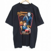 XL★古着 半袖 Tシャツ メンズ ホラー映画 ハロウィン 大きいサイズ コットン クルーネック 黒 ブラック 【spe】 25aug29 中古