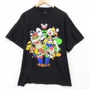 XL★古着 半袖 Tシャツ メンズ ゲーム ニンテンドー スーパーマリオ 大きいサイズ コットン クルーネック 黒 ブラック 【spe】 25aug30 中古