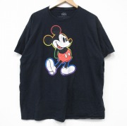 XL★古着 半袖 Tシャツ メンズ ディズニー DISNEY ミッキー MICKEY MOUSE コットン クルーネック 黒 ブラック 【spe】 25sep08 中古