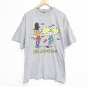 XL★古着 半袖 Tシャツ メンズ アニメ ニコロデオン ヘイアーノルド 大きいサイズ クルーネック グレー 霜降り 【spe】 25sep08 中古