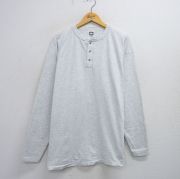 XL★古着 長袖 ビンテージ Tシャツ メンズ 90年代 90s 無地 大きいサイズ ヘンリーネック USA製 薄グレー 霜降り 【spe】 25aug07 中古